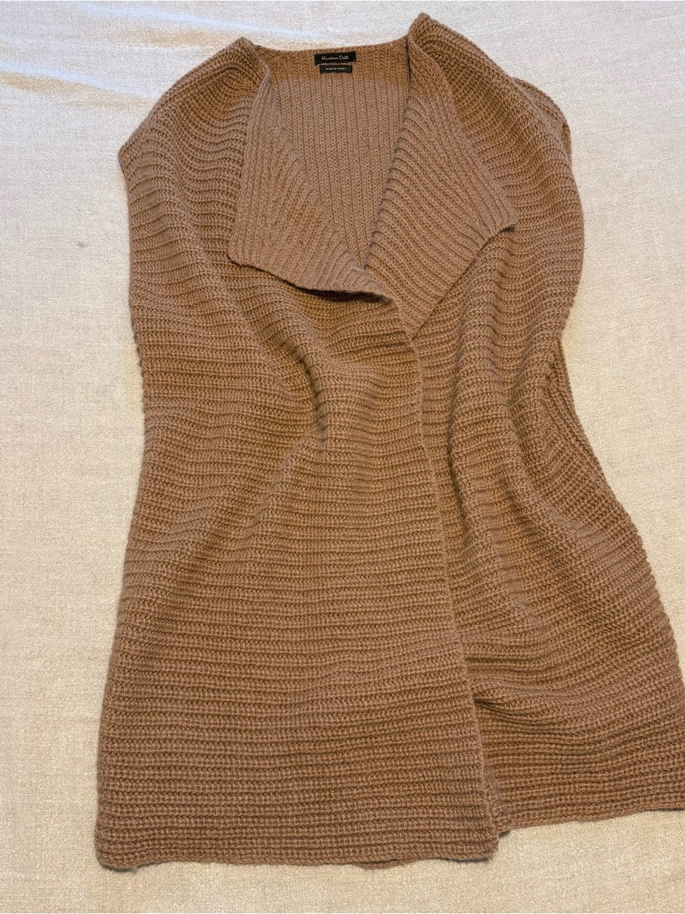 Massimo Dutti Brown Ribbed Open-Front Women's Cardigan Vest Wool blend